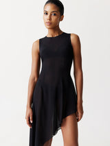 Asymmetric Silk Chiffon Dress in Black