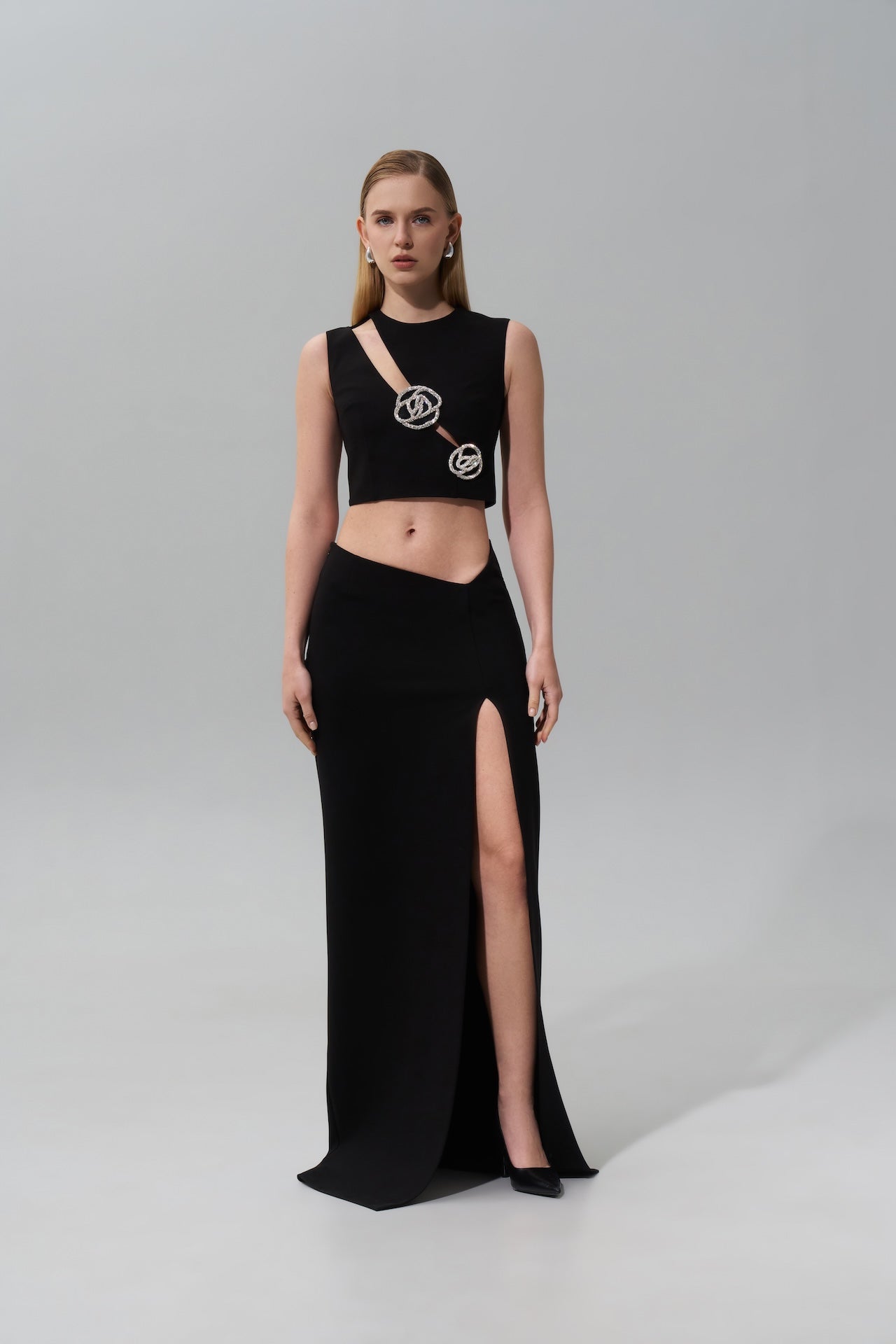 Side Cutout Top with Crystal Rose Detail