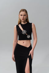 Side Cutout Top with Crystal Rose Detail