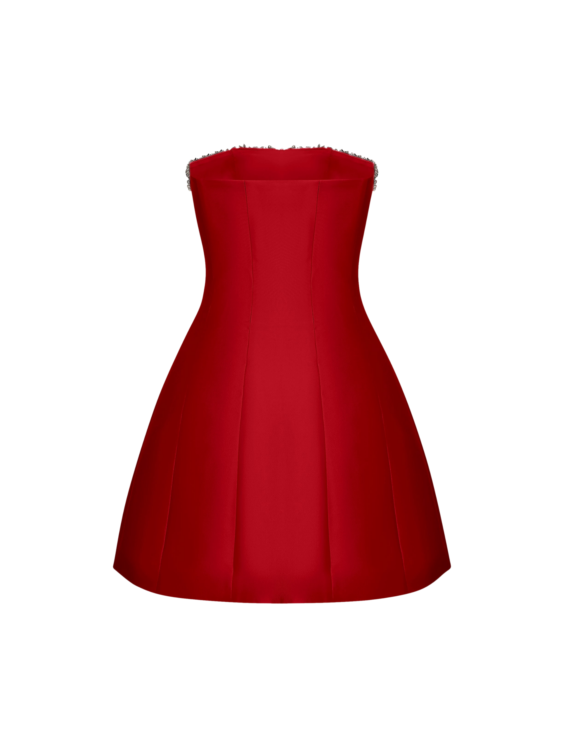 Crystal Embellished Strapless Mini Dress in Red