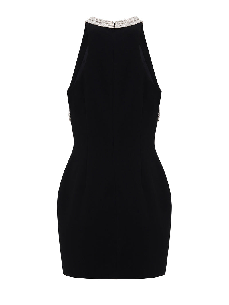Embellished Halter Mini Dress in Black