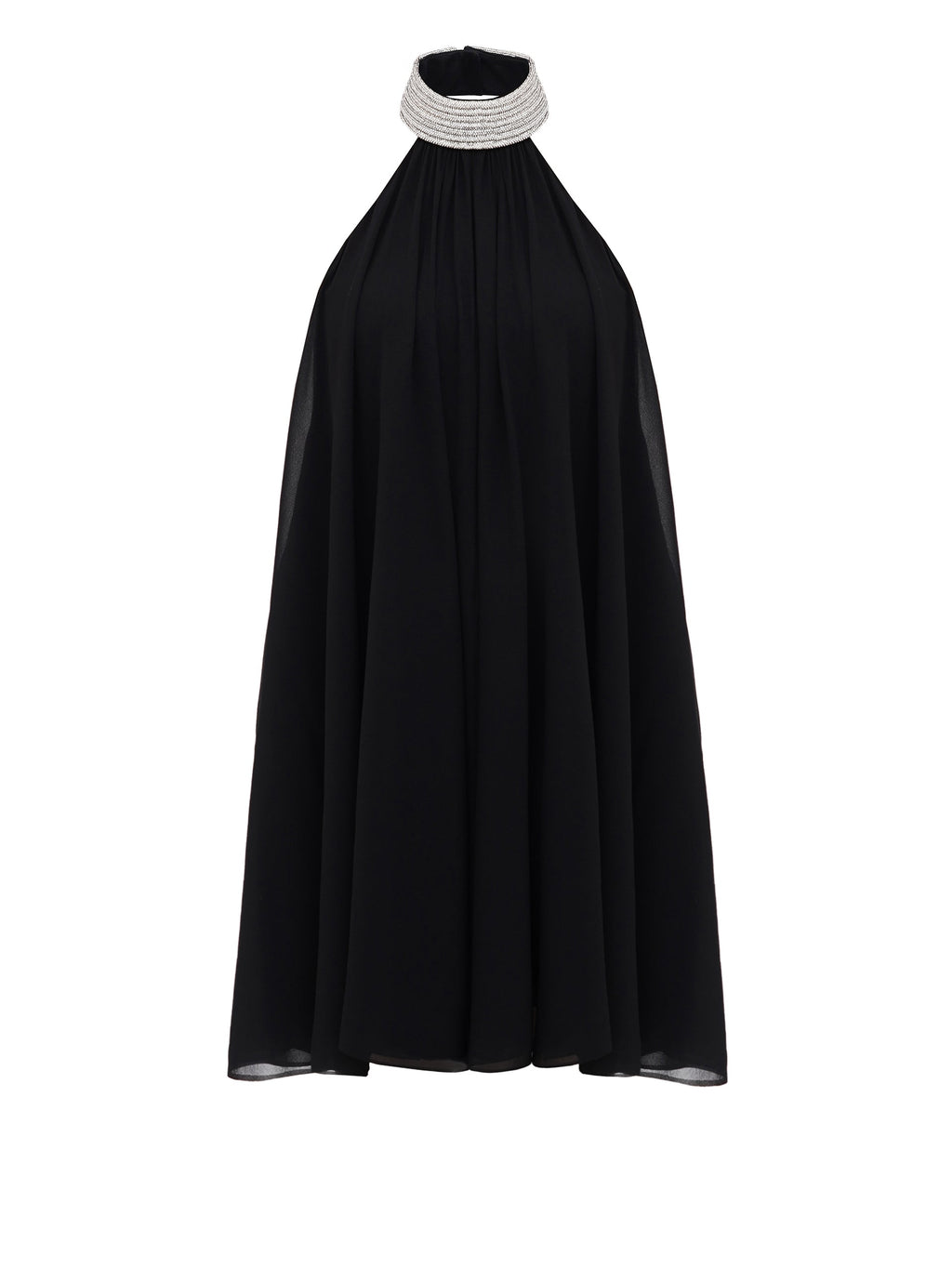 Silk Chiffon Mini Dress with a crystal embellished neck