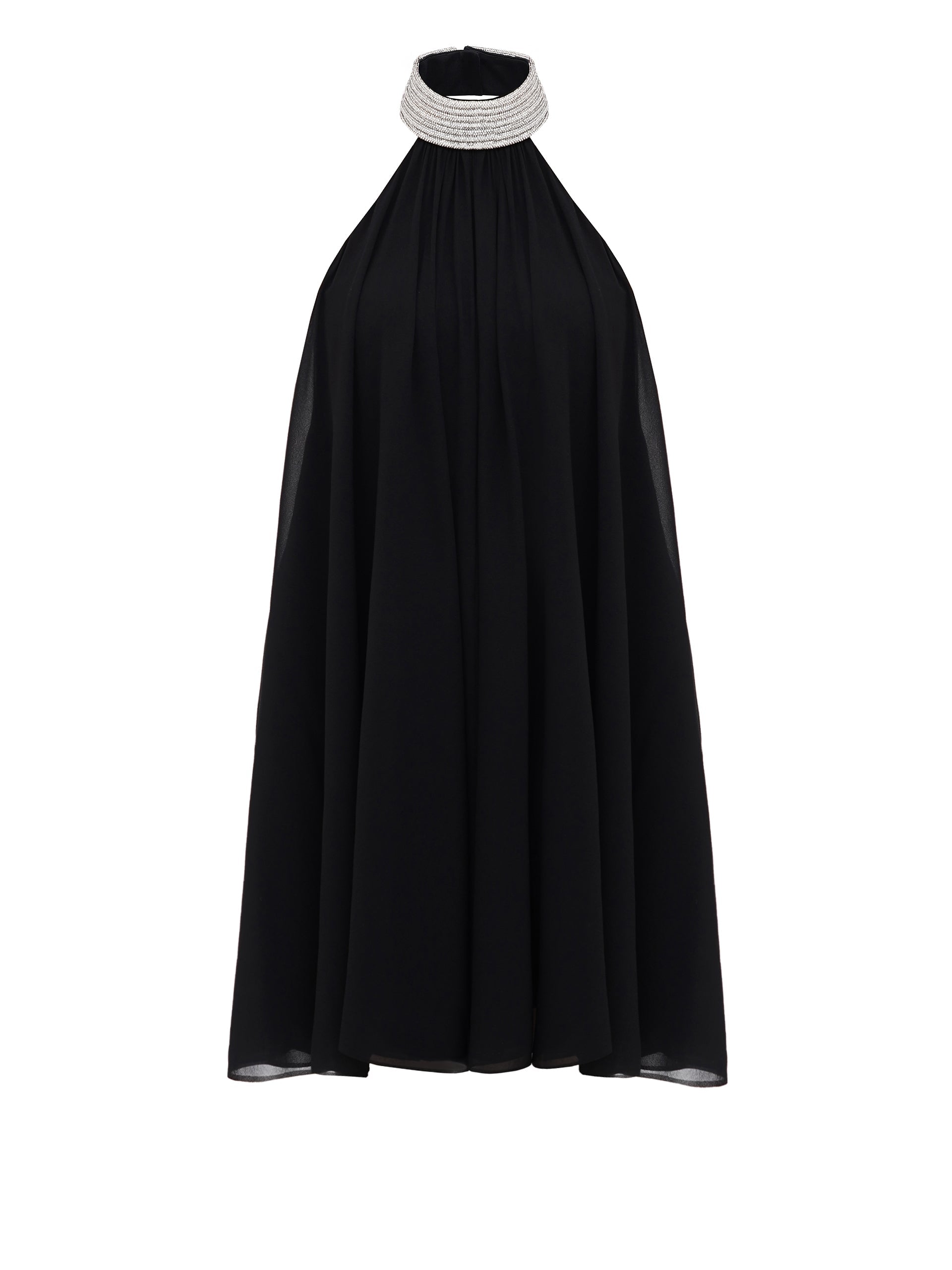 Silk Chiffon Mini Dress with a crystal embellished neck