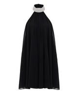 Silk Chiffon Mini Dress with a crystal embellished neck