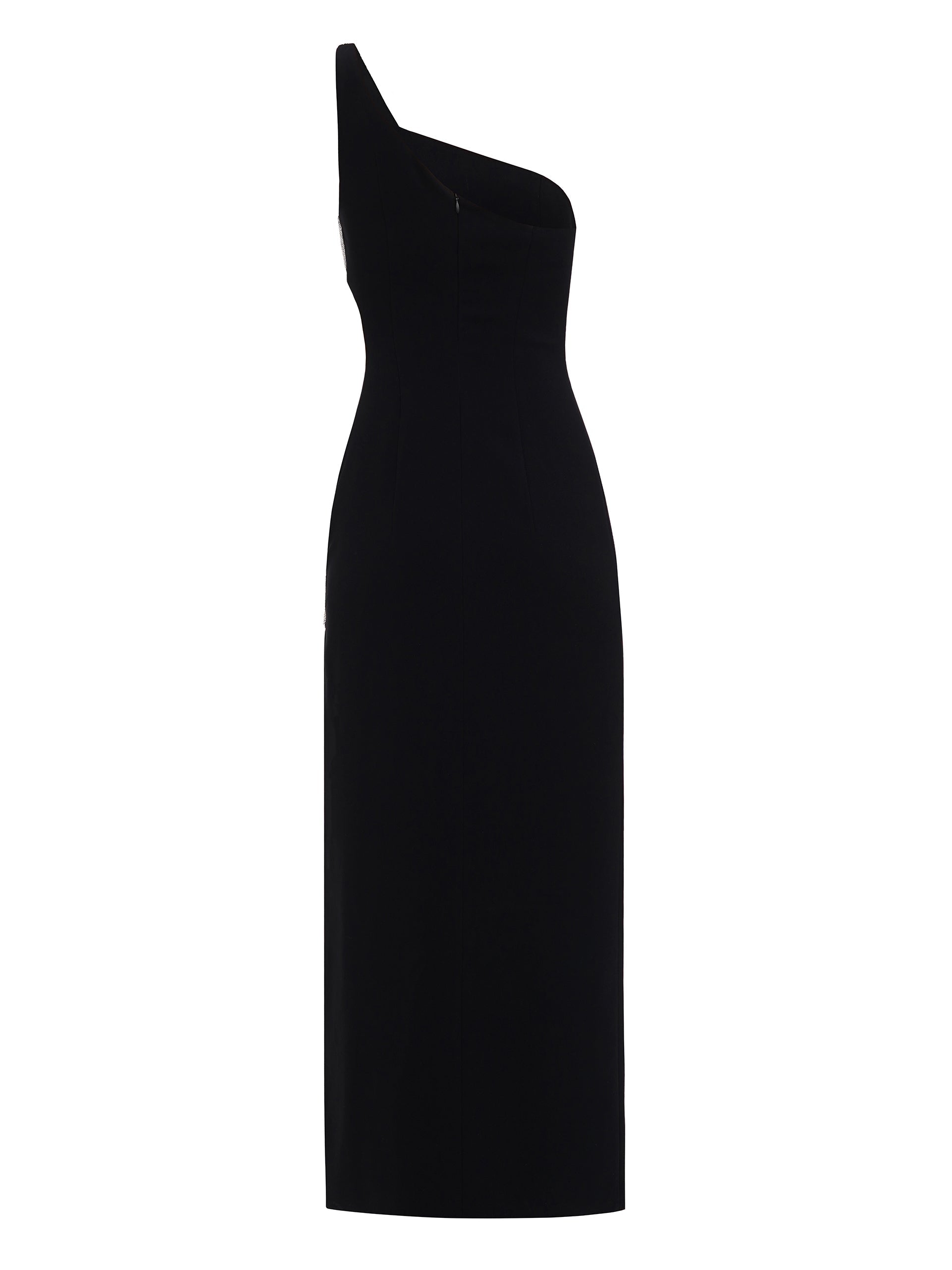 One-Shoulder Cutout Embellished Maxi Dress in Black