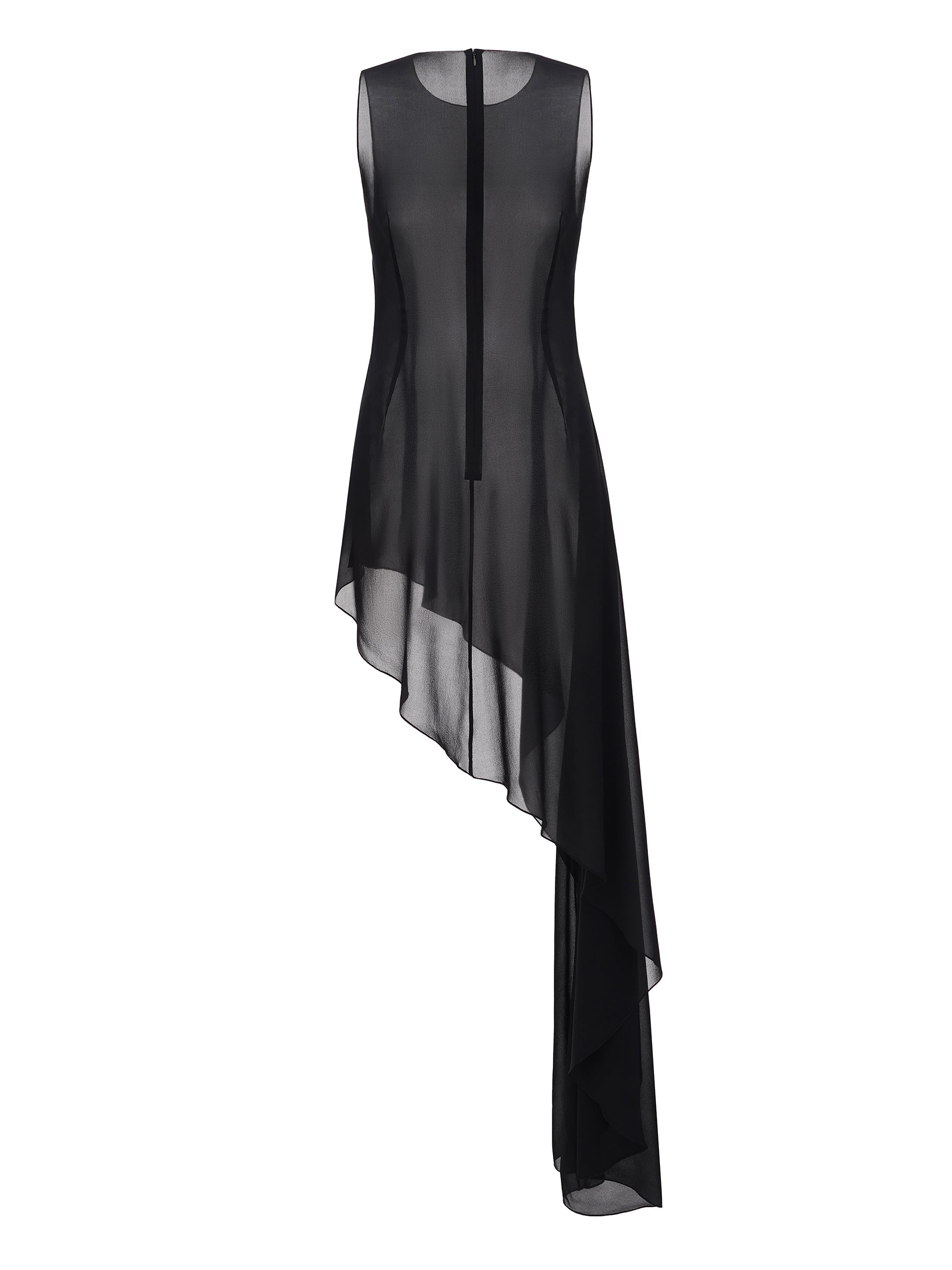 Asymmetric Silk Chiffon Dress in Black