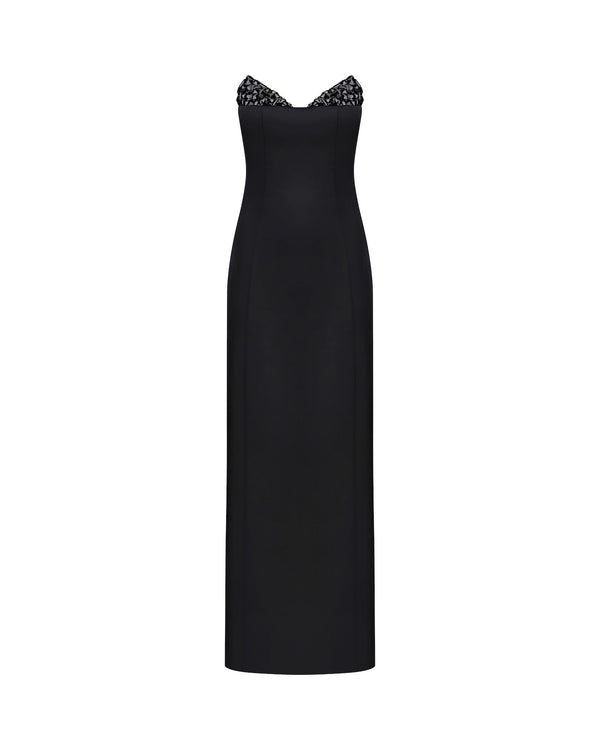 Crystal-Detailed Strapless Gown