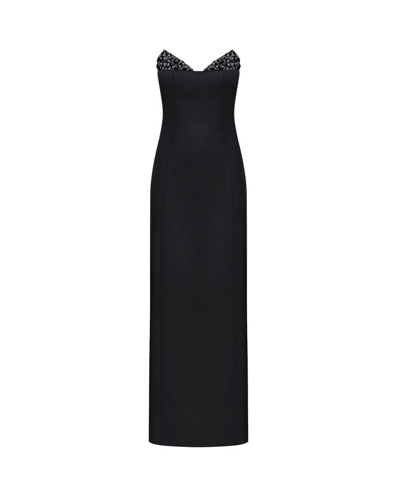 Crystal-Detailed Strapless Gown
