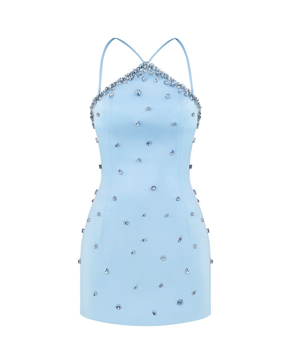 Halter Neck Embellished Mini Dress