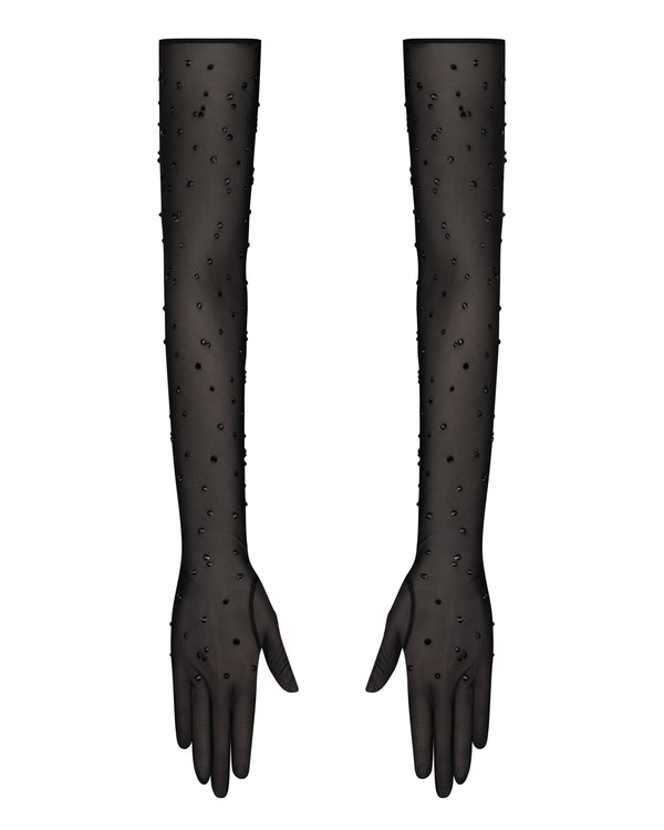 Rhinestone-Embellished Sheer Evening Gloves
