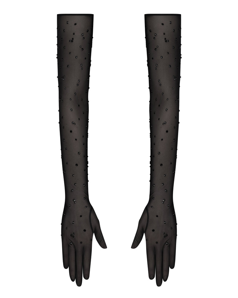 Rhinestone-Embellished Sheer Evening Gloves