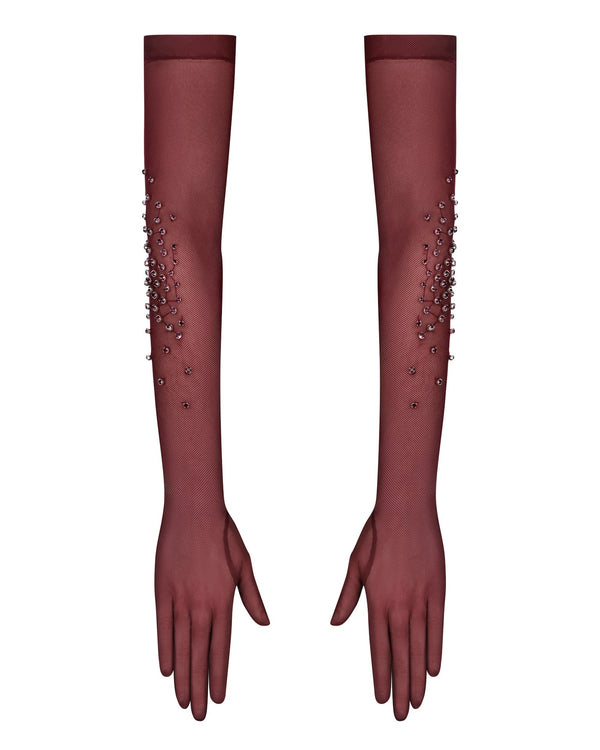 Sheer Crystal-Embellished Evening Gloves