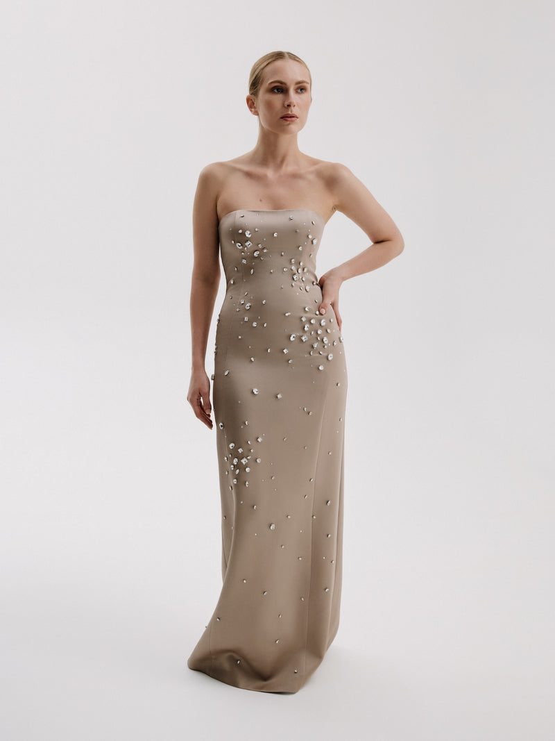 Champagne Crystal Column Gown