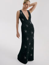 Starburst V-Neck Crystal Column Dress