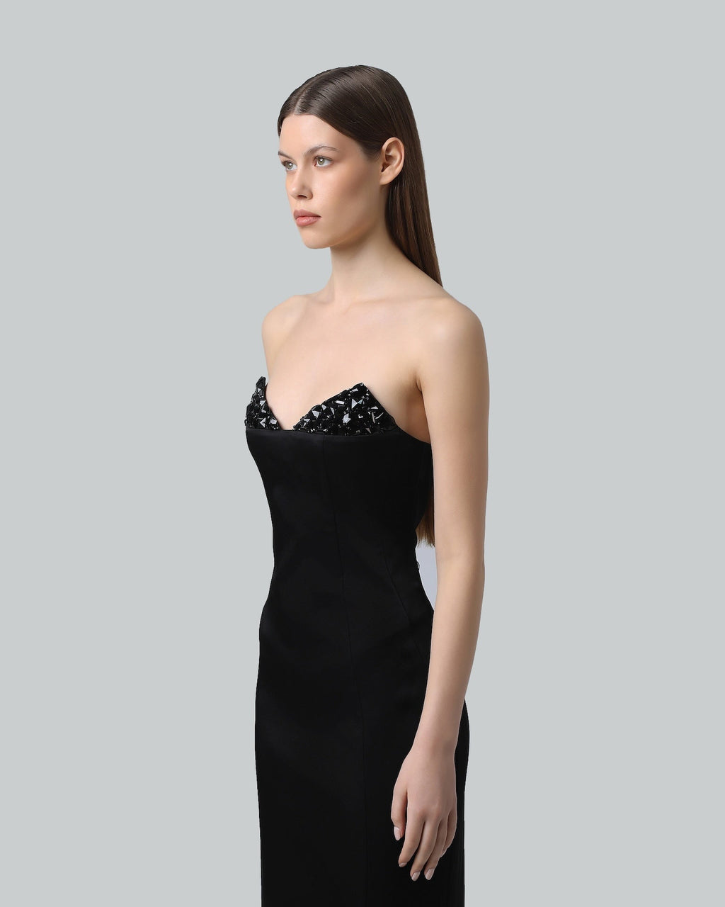 Crystal-Detailed Strapless Gown