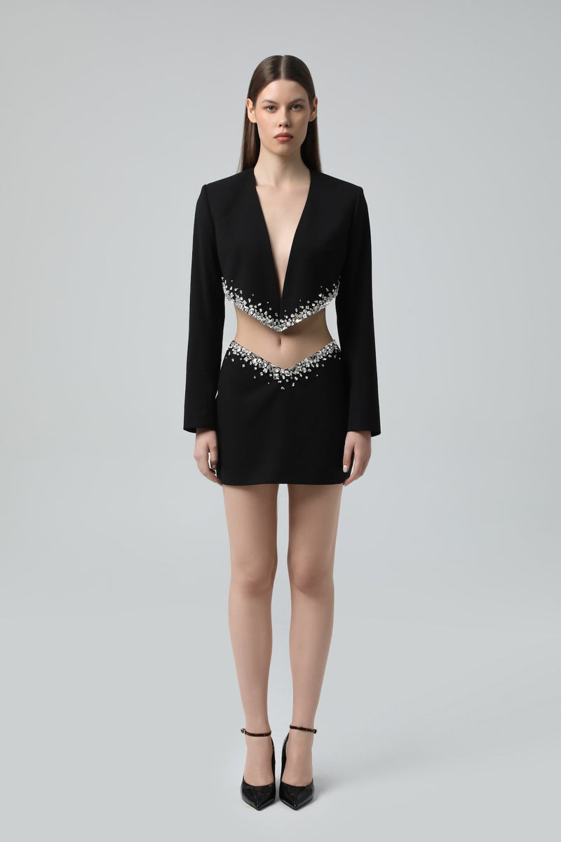 Cutout Crystal-Embellished Mini Skirt