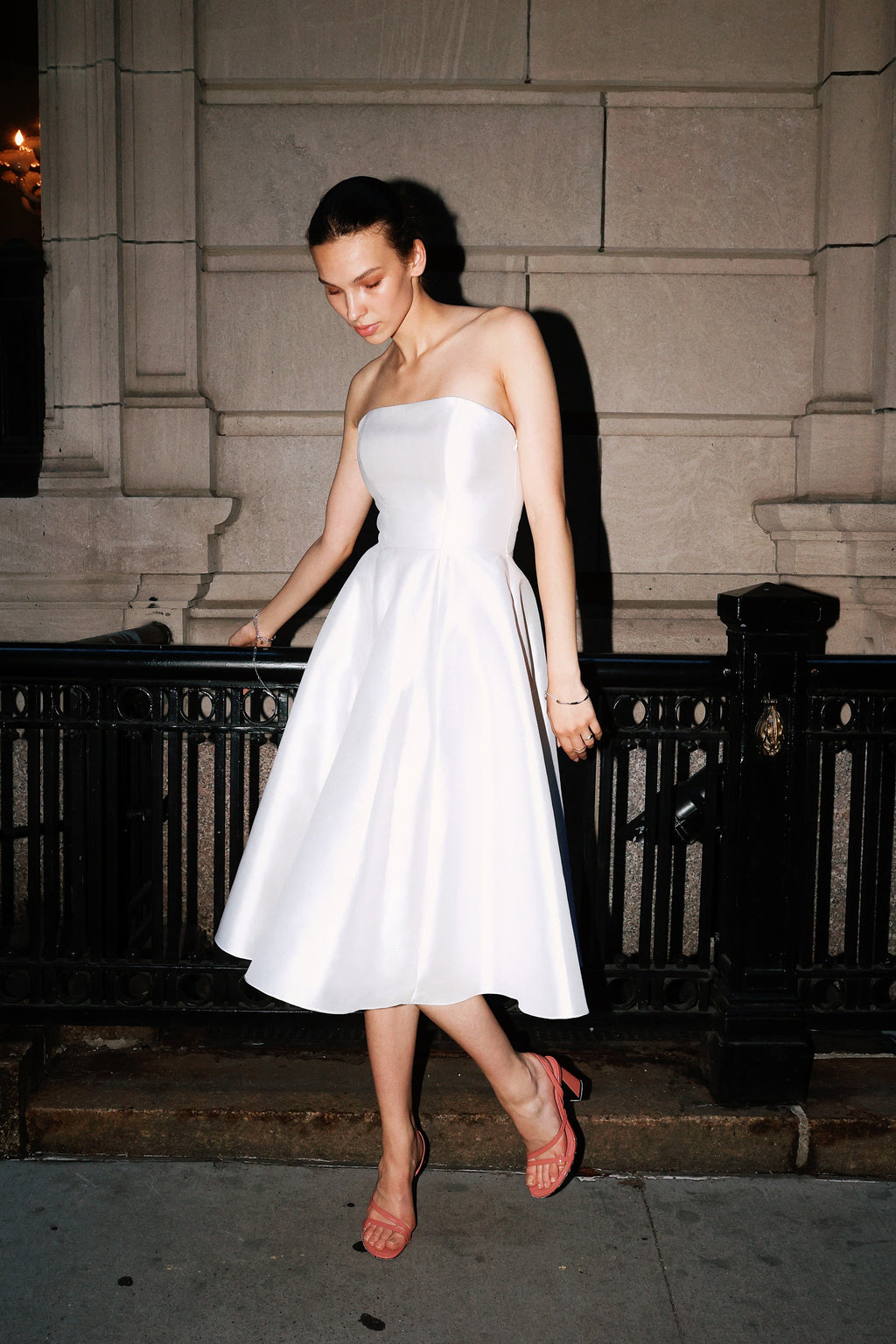 Strapless Silk and Wool Midi Dress