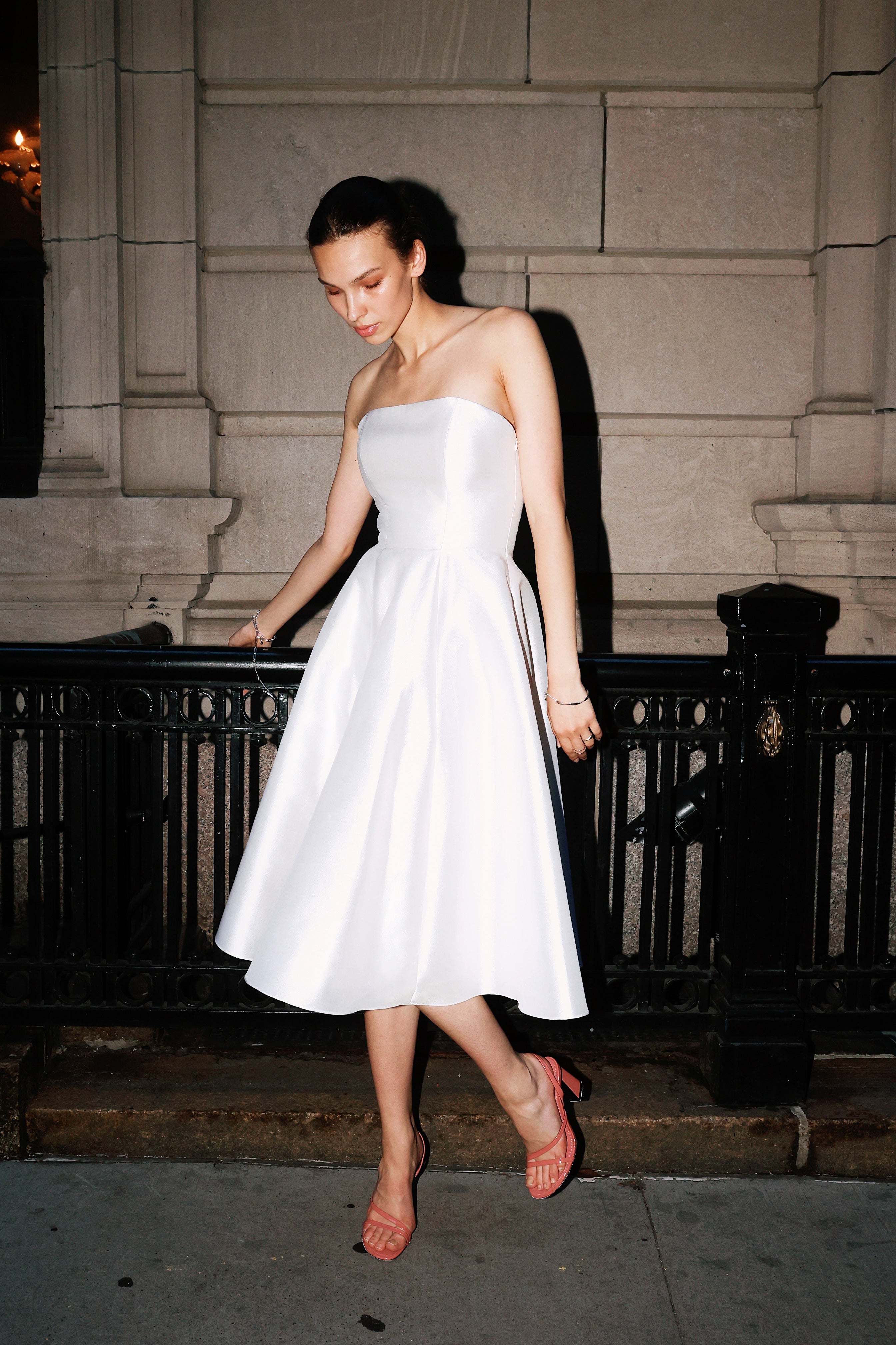 Strapless Silk and Wool Midi Dress