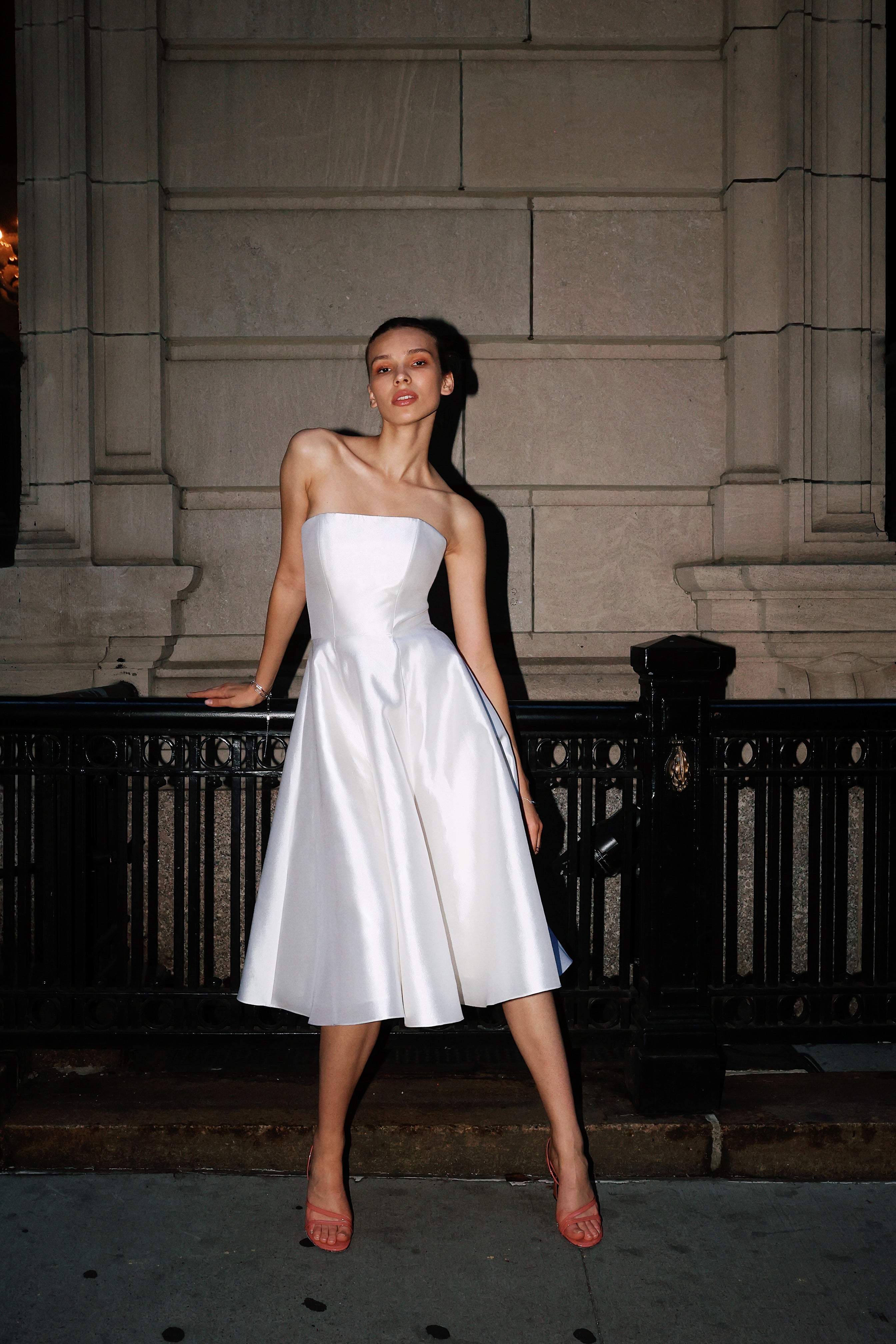 Strapless Silk and Wool Midi Dress