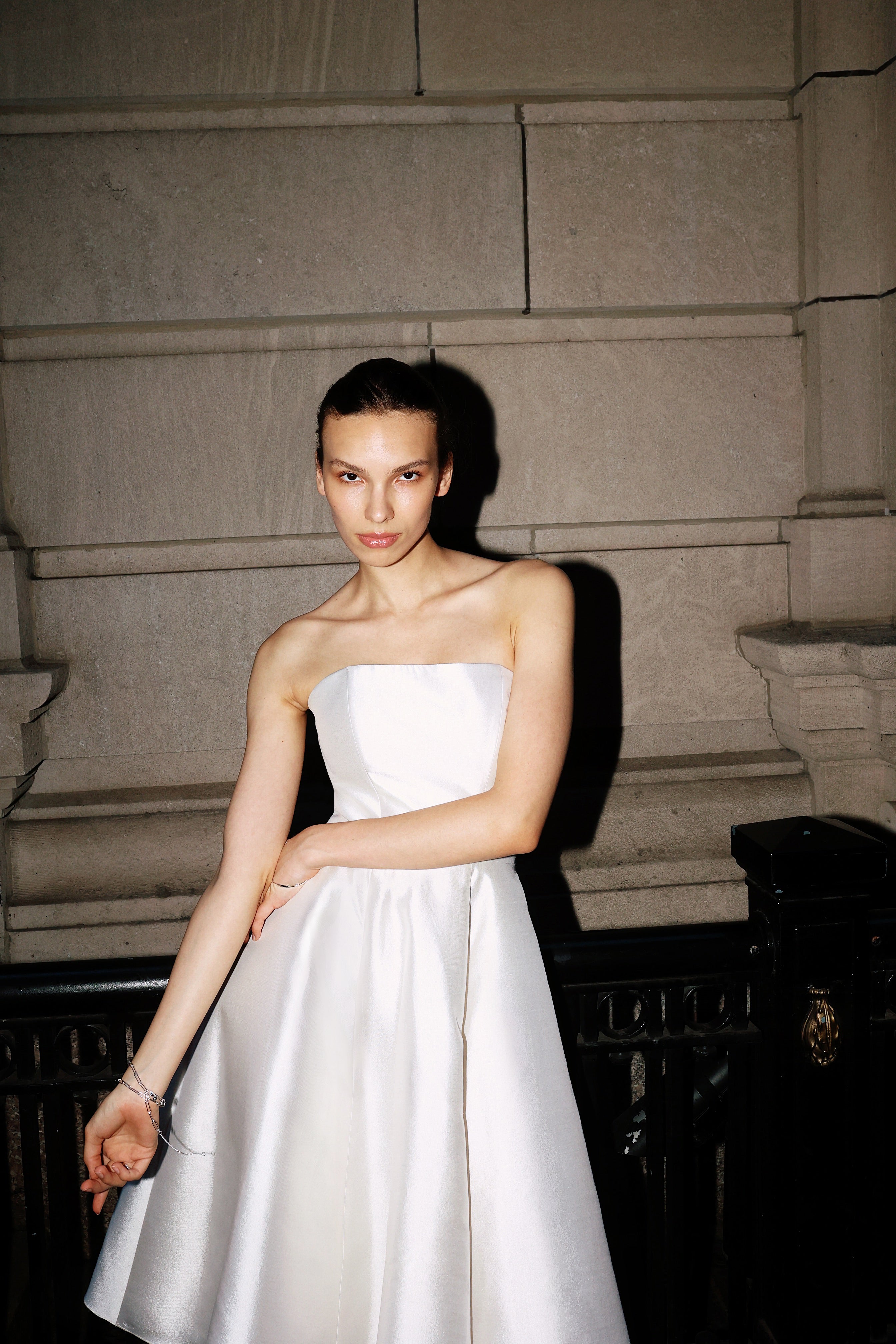 Strapless Silk and Wool Midi Dress