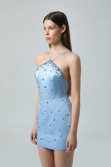 Halter Neck Embellished Mini Dress