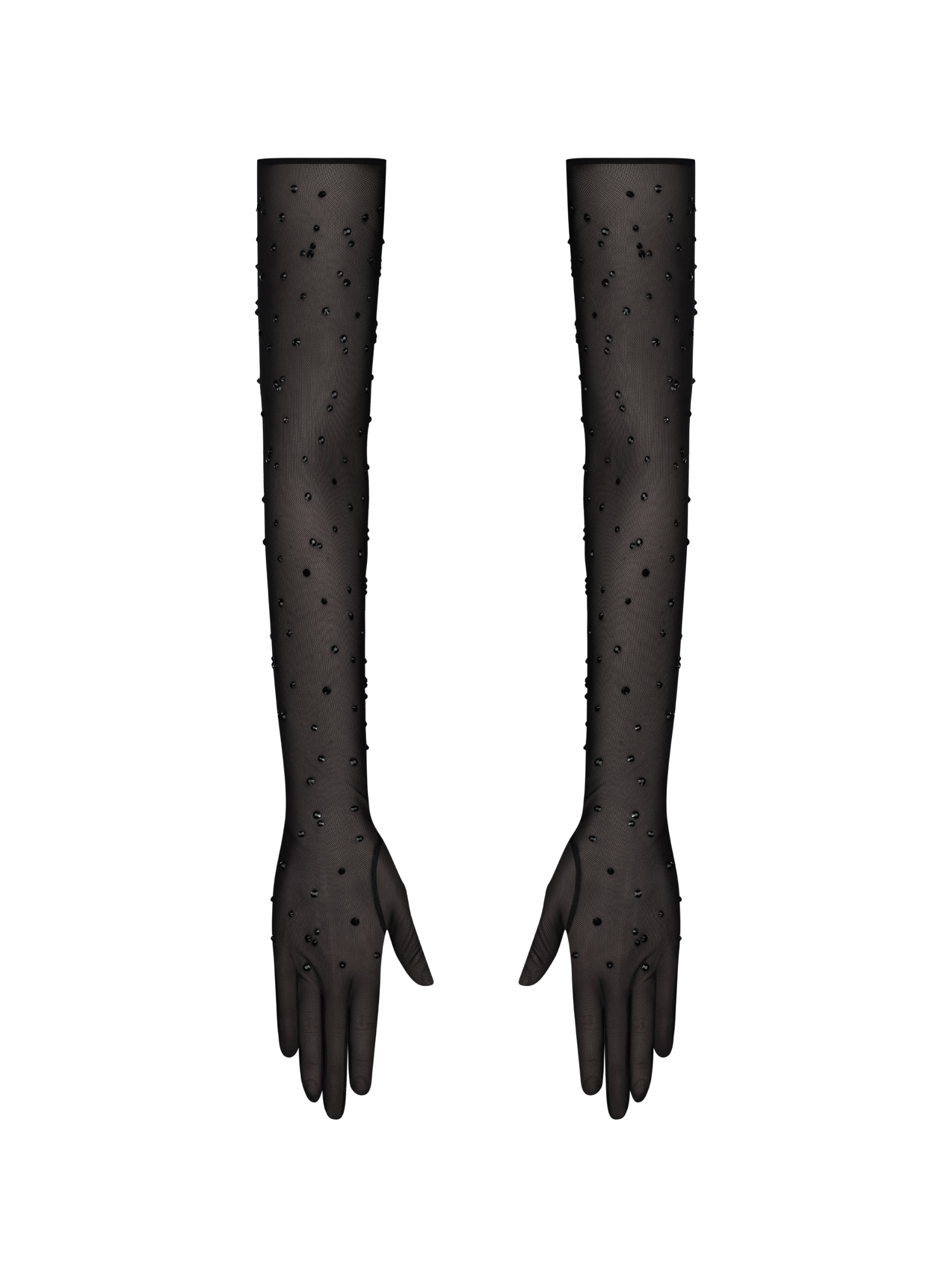 Rhinestone-Embellished Sheer Evening Gloves