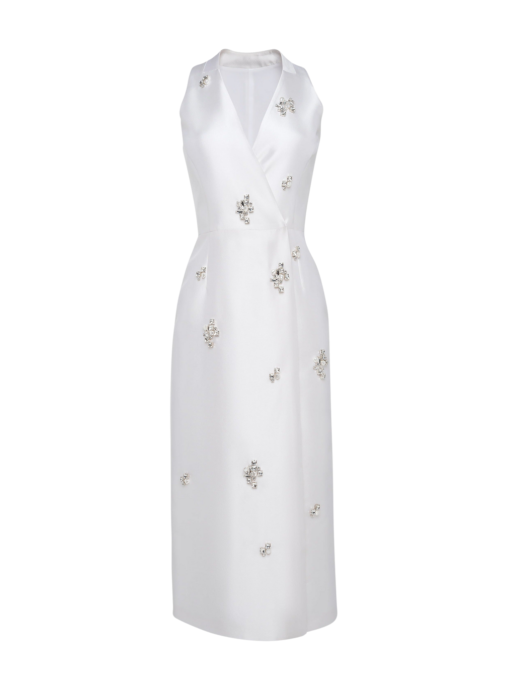 Double-Breasted Midi Dress with Jewel & Pearl Embellishments