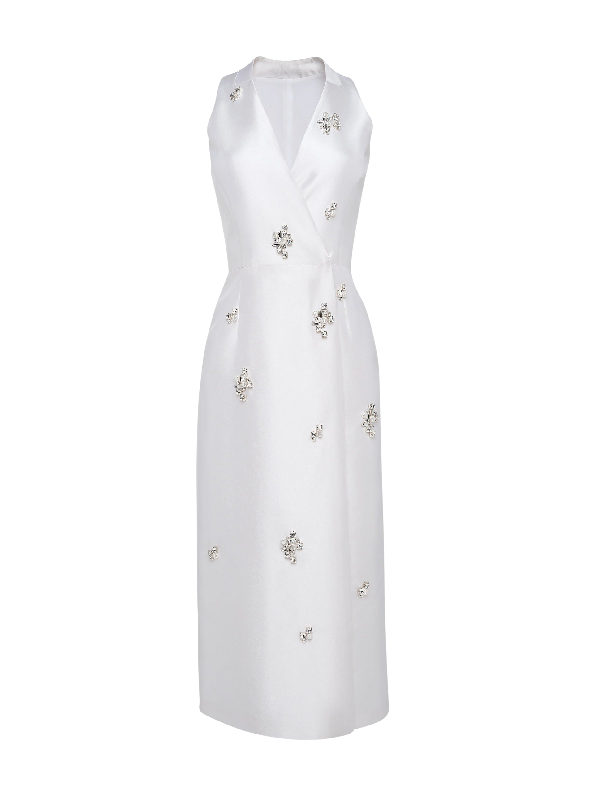 Double-Breasted Midi Dress with Jewel & Pearl Embellishments