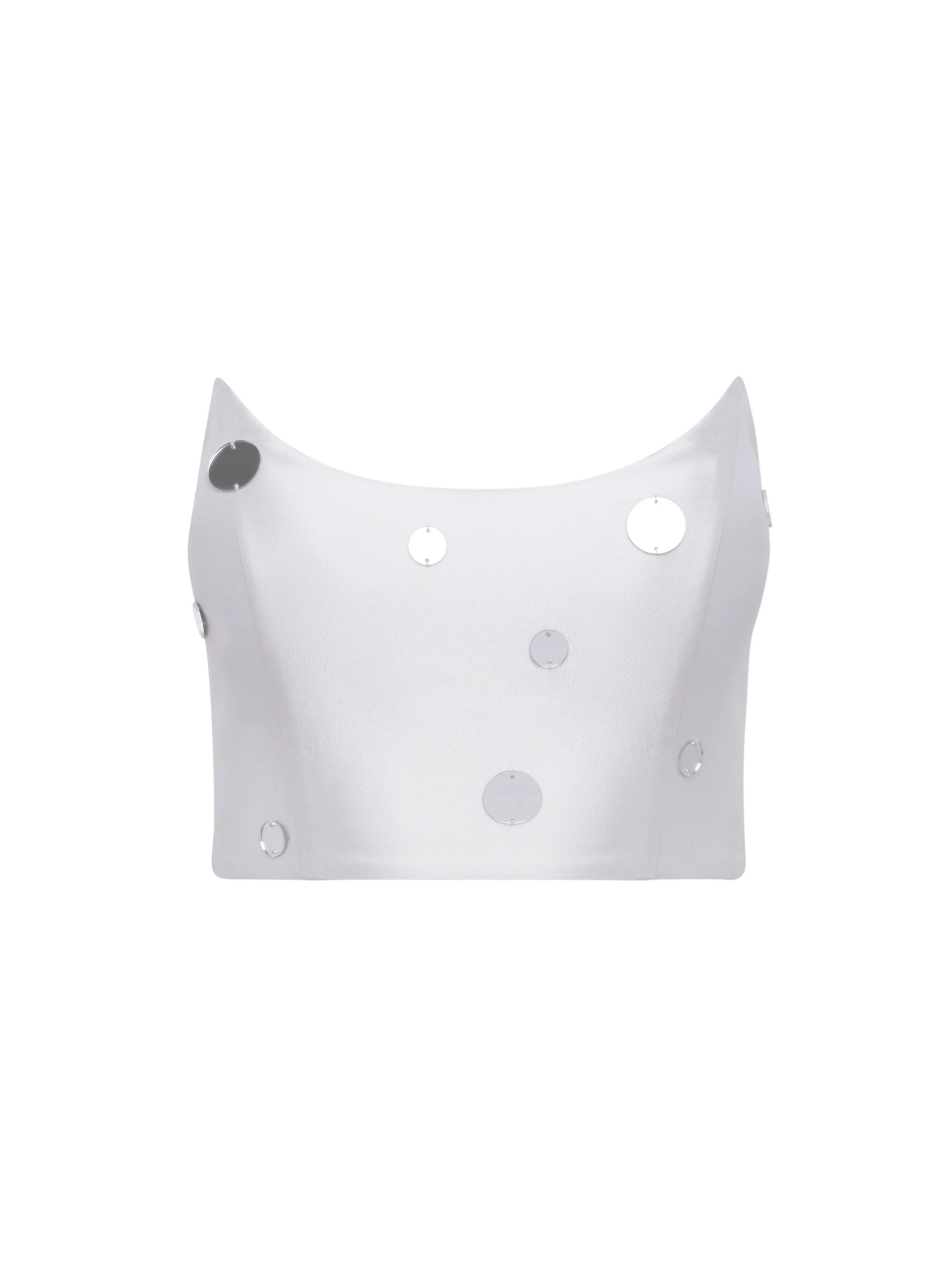 Strapless White Corset Top with Mirror Embellishments