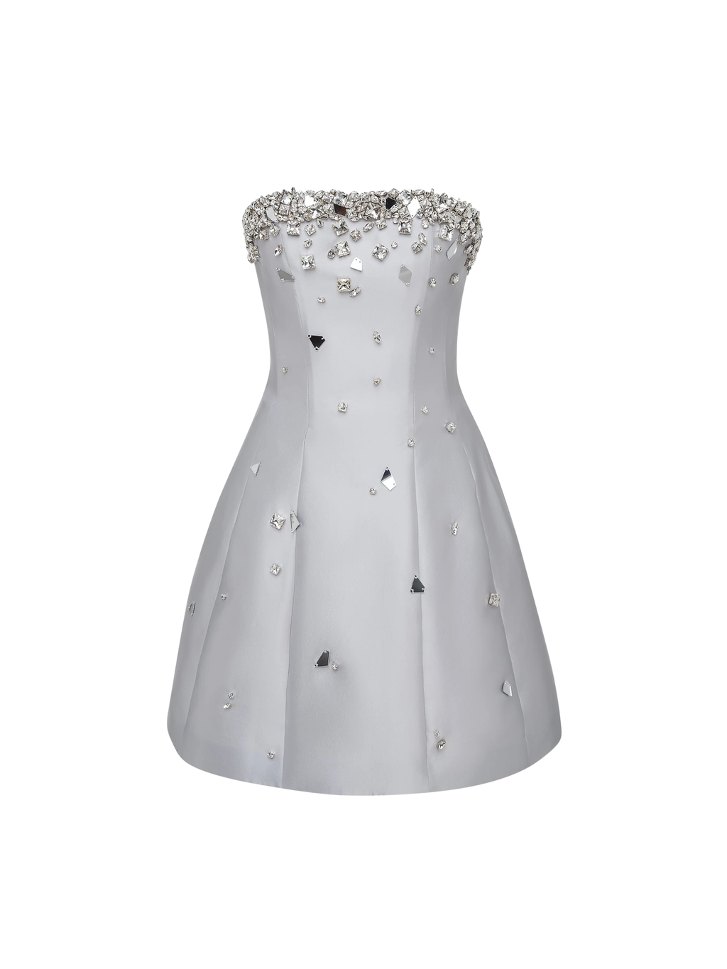 Crystal Embellished Strapless Mini Dress in Gray