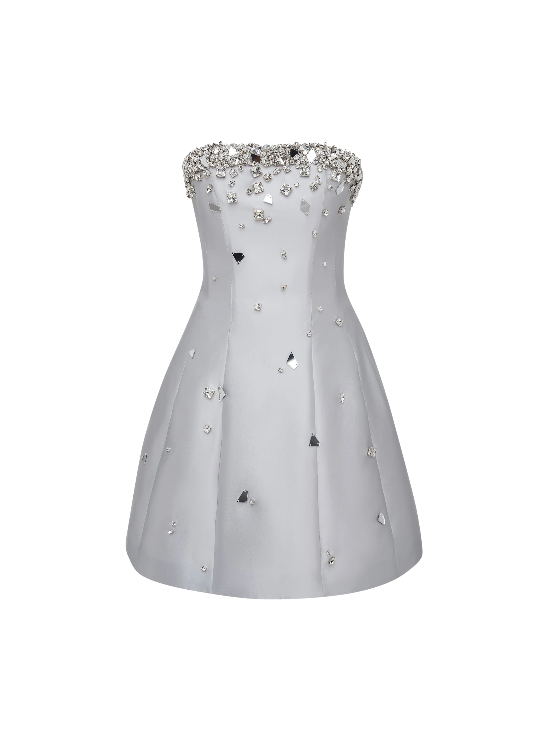 Crystal Embellished Strapless Mini Dress in Gray