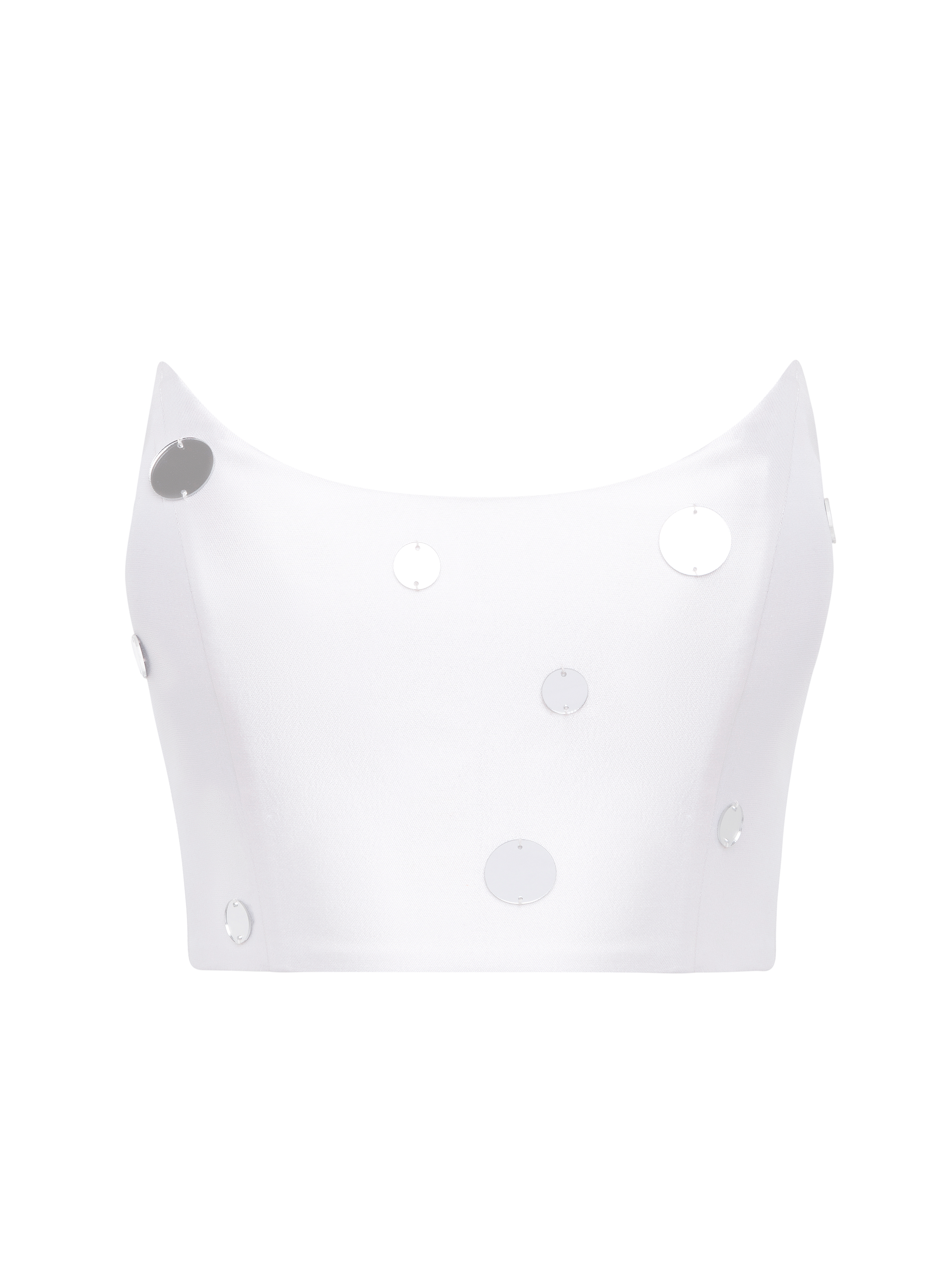NDS The Label white strapless crop top with mirrored embellishments, modern bridal design